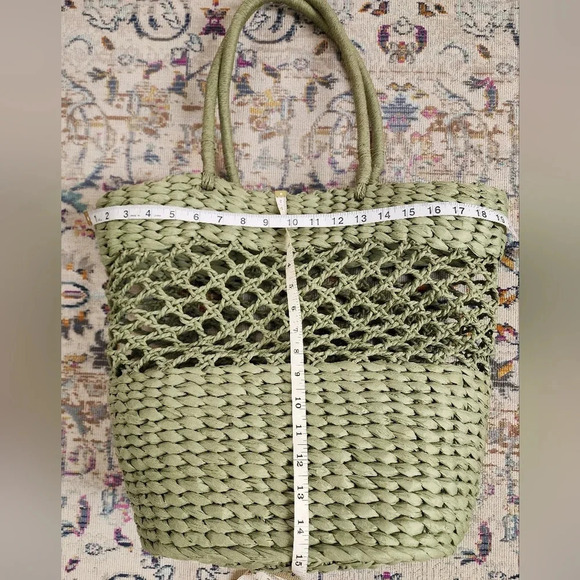 Wicker Beach Oversized Bag Sage Green Lightweight Summer Tote - Picture 5 of 9